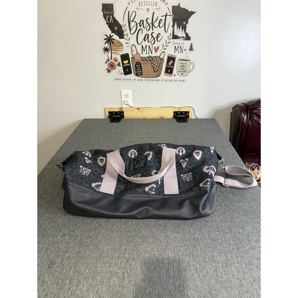 Ivory Ella Navy Blue Leopard Print Weekender Bag Travel